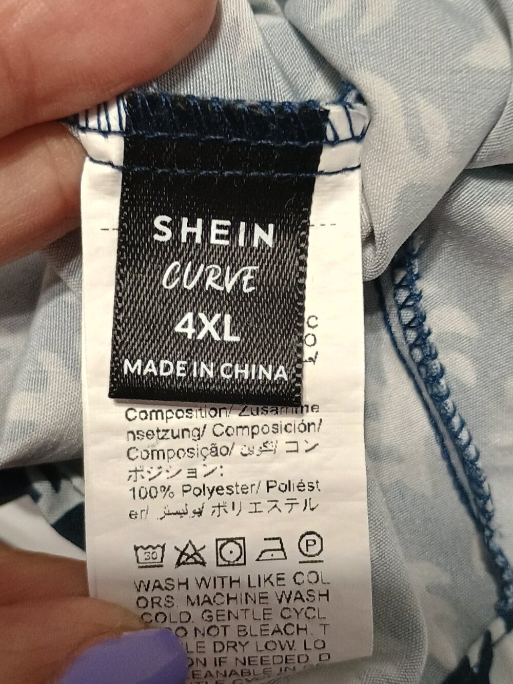 SHEIN Curve 4XL Navy White Print Blouse Orange Trim Short Sleeve Plus Size Boho - Picture 7 of 9